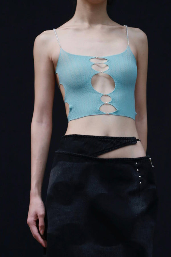 Rui Zhou Pearl Chain Three-piece Suspender Tube Top Stretch RUI-RUIFW21SF01A-SHUILAN Aqua RUIFW21SF01